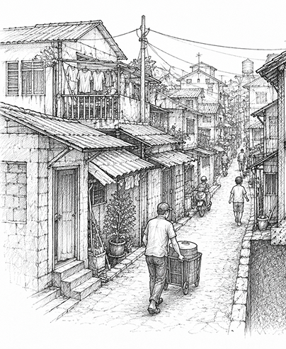 Ilustrasi kawasan padat penduduk